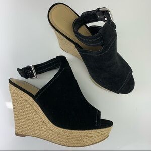 MARC FISHER Hunny high Wedge espadrilles Black Suede Leather 8 boho chic